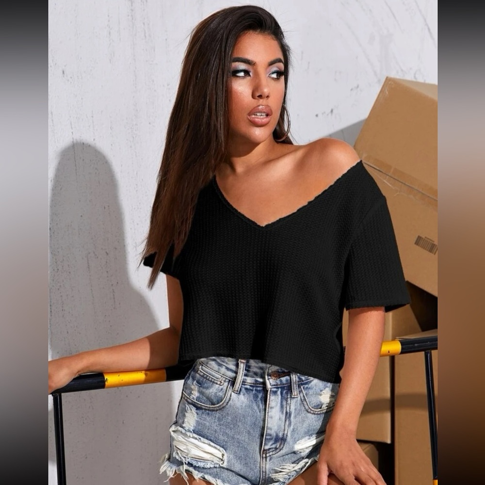 SHEIN Solid Waffle Knit Crop Top